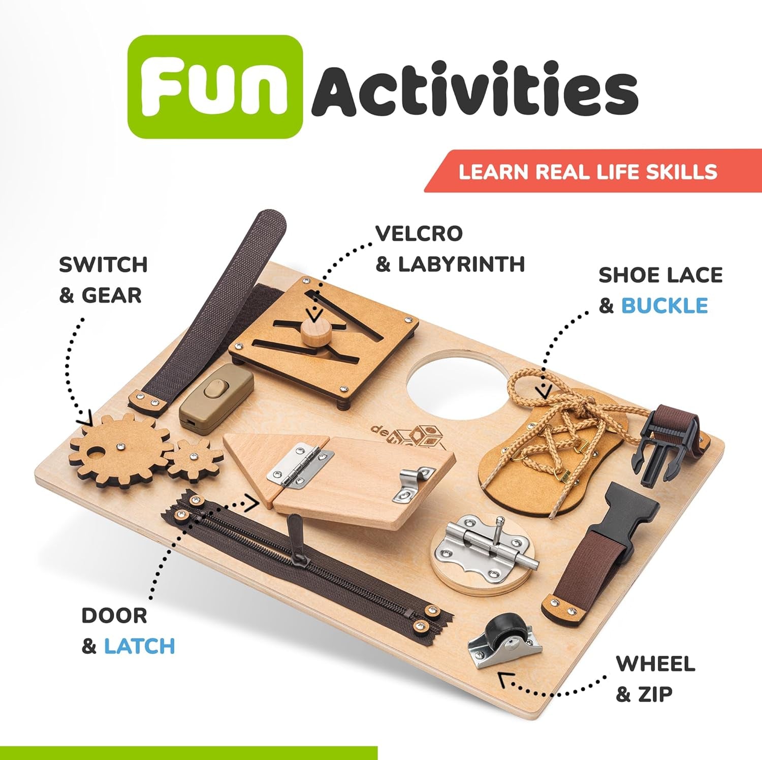 Toddler Busy Board, Premium Wooden Sensory Busy Board for Toddlers 1 2 3 Year Old with 10 Educational Activities for Fine Motor Skills, Fidget Activity Toy for Travel