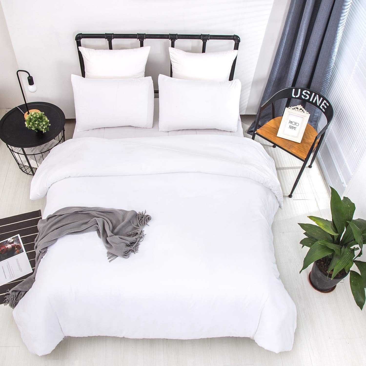 White Queen Comforter Set 3Pcs White Bedding Comforter Sets Soft All Season Queen Size Bed Comforter Set with 2 X Pillowcases