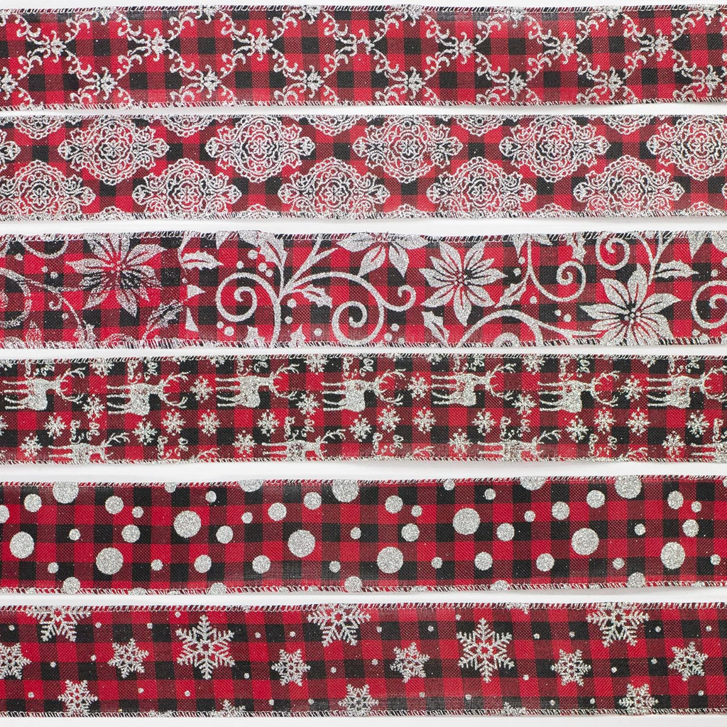 36 Yards 2.5" Wired Burlap Buffalo Checkered Christmas Ribbon, Jute Gift Wrapping Ribbon Wreath Bows Garlands Swag Decorations, Assorted Fabric Ribbons (6 X 6 Yard) - Classic Red/Black Plaid