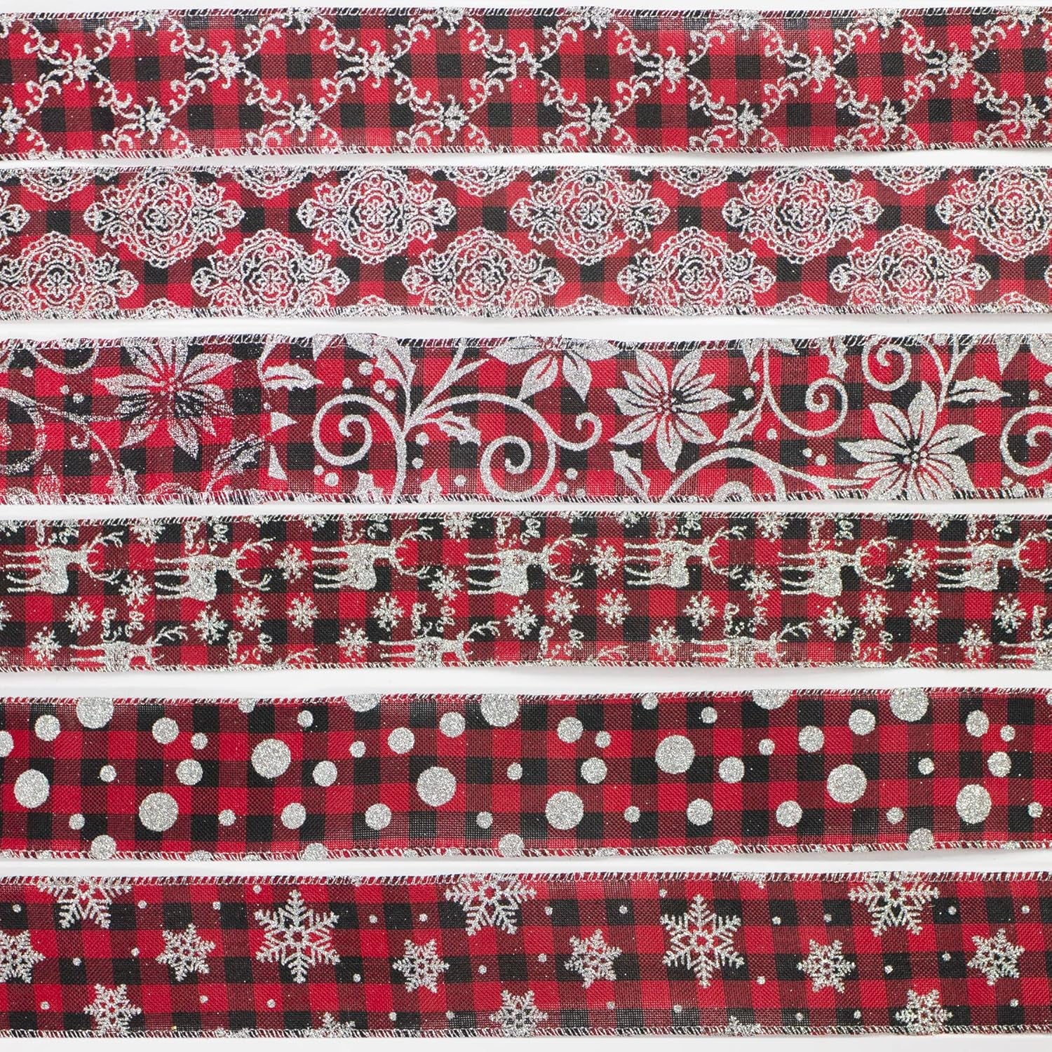 36 Yards 2.5" Wired Burlap Buffalo Checkered Christmas Ribbon, Jute Gift Wrapping Ribbon Wreath Bows Garlands Swag Decorations, Assorted Fabric Ribbons (6 X 6 Yard) - Classic Red/Black Plaid