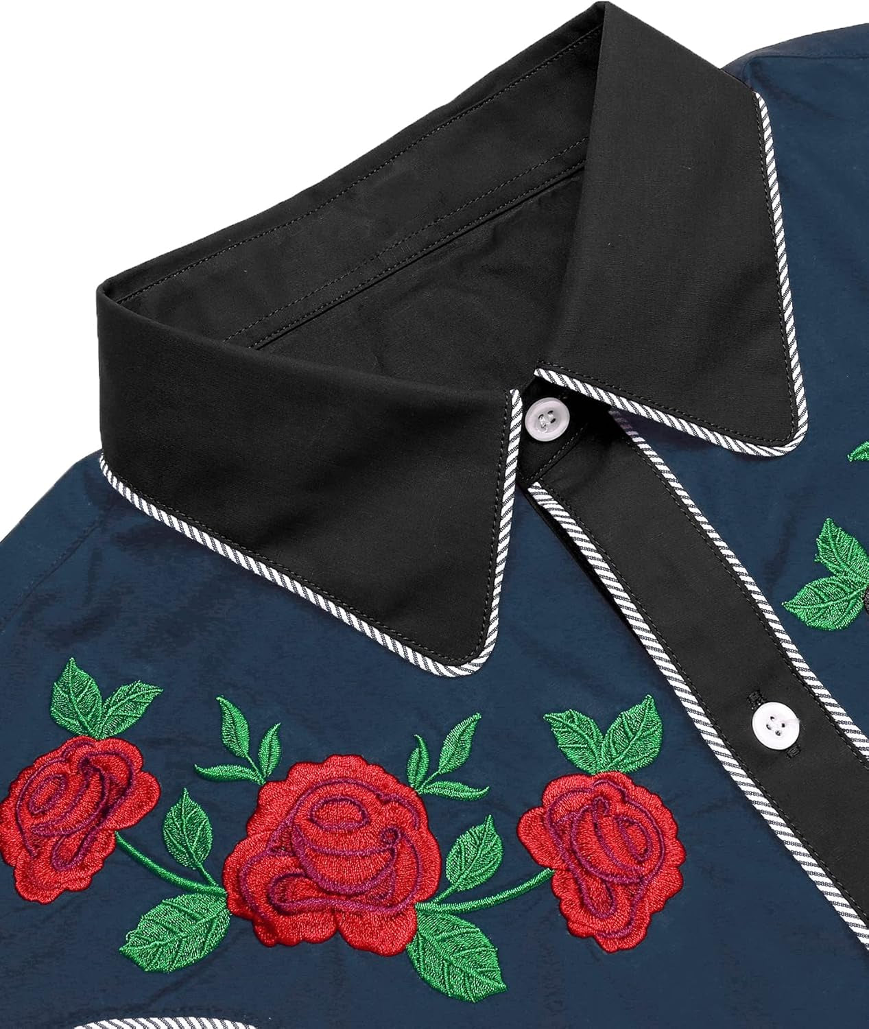 Men'S Western Cowboy Shirt Long Sleeve Slim Fit Rose Embroidered Cotton Casual Button down Shirts