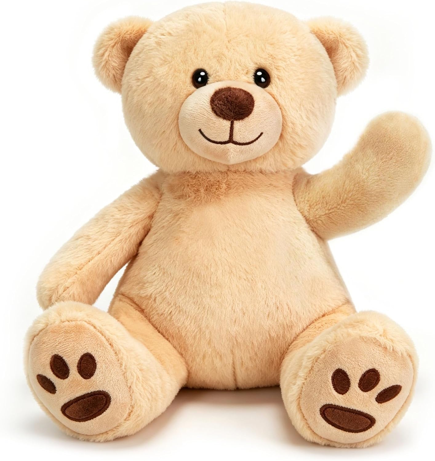 Teddy Bear Stuffed Animals, 10 Inch Soft Cuddly Plush Toys, Cute Plushies with Footprints, Stuffed Animals for Girls Kids Baby Toddlers, Baby Shower Easter Birthday Gift Decor, Light Brown
