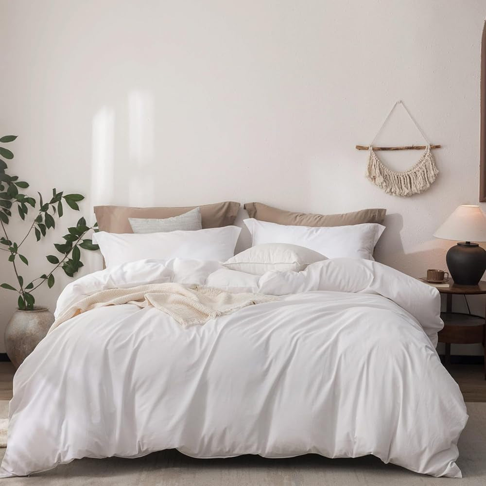 White Queen Comforter Set 3Pcs White Bedding Comforter Sets Soft All Season Queen Size Bed Comforter Set with 2 X Pillowcases