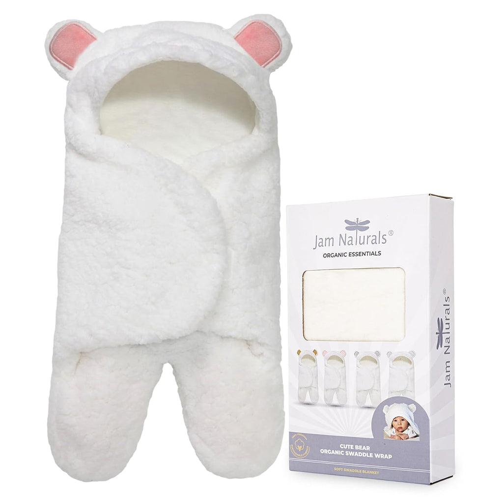Baby Swaddle Blanket, Cute Bear Organic Cotton Receiving Swaddling Wrap, Newborn Baby Girl Soft Plush Sherpa Registry Gift, Pink, 0-3 Months