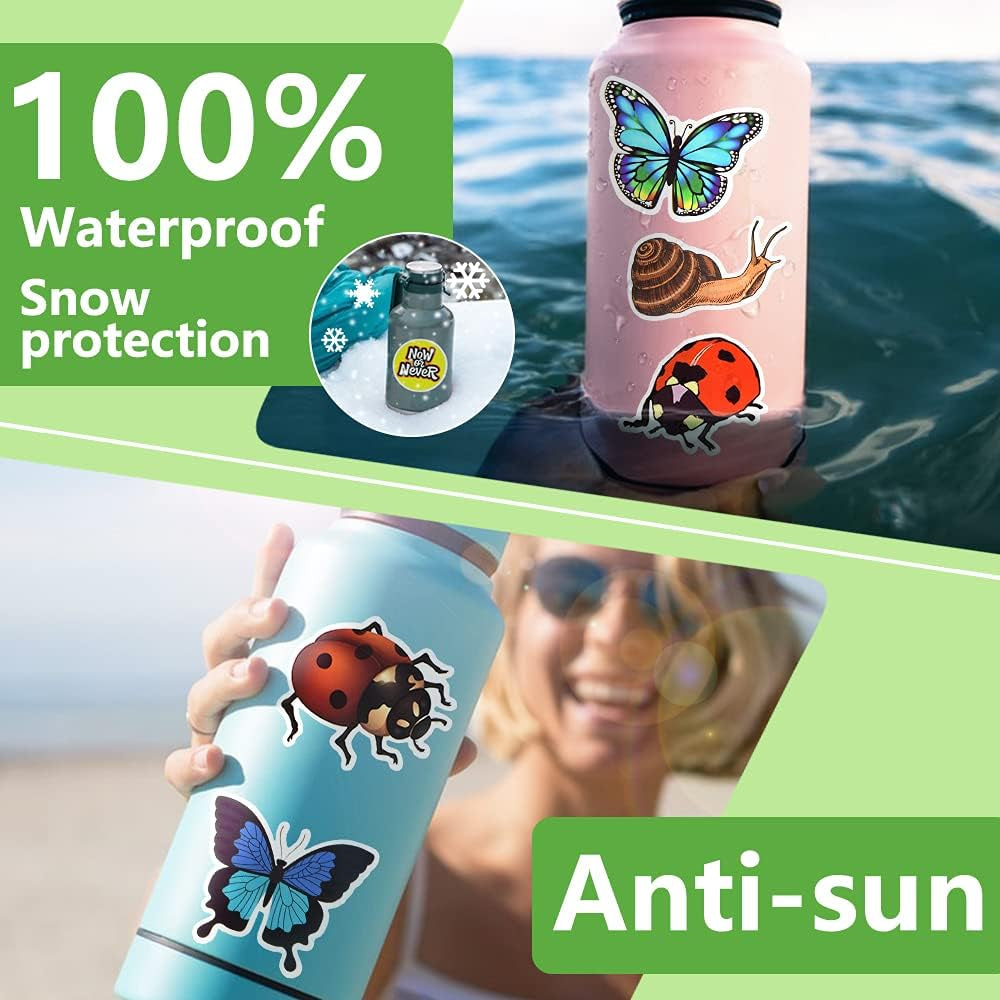 50 PCS Cute Bug Stickers for Kids Waterproof Vinyl Insect Stickers for Water Bottles Party Decorations