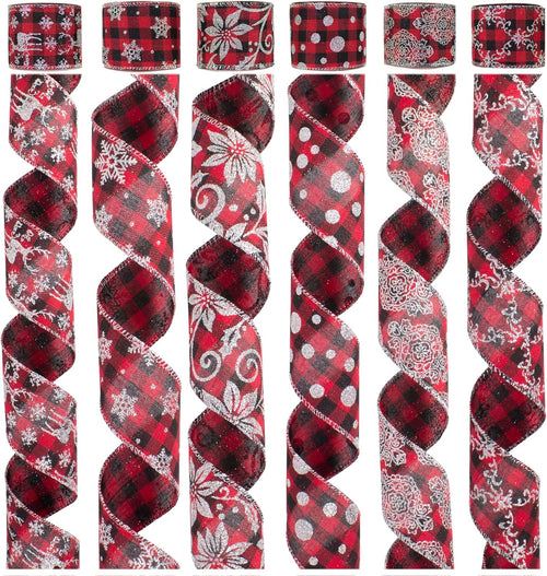 36 Yards 2.5" Wired Burlap Buffalo Checkered Christmas Ribbon, Jute Gift Wrapping Ribbon Wreath Bows Garlands Swag Decorations, Assorted Fabric Ribbons (6 X 6 Yard) - Classic Red/Black Plaid