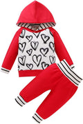 Newborn Baby Girls Boys Valentines' Day Outfits Hooded Sweatshirt Long Sleeve T-Shirt Top + Pants Set (Red, 18.24 Months)