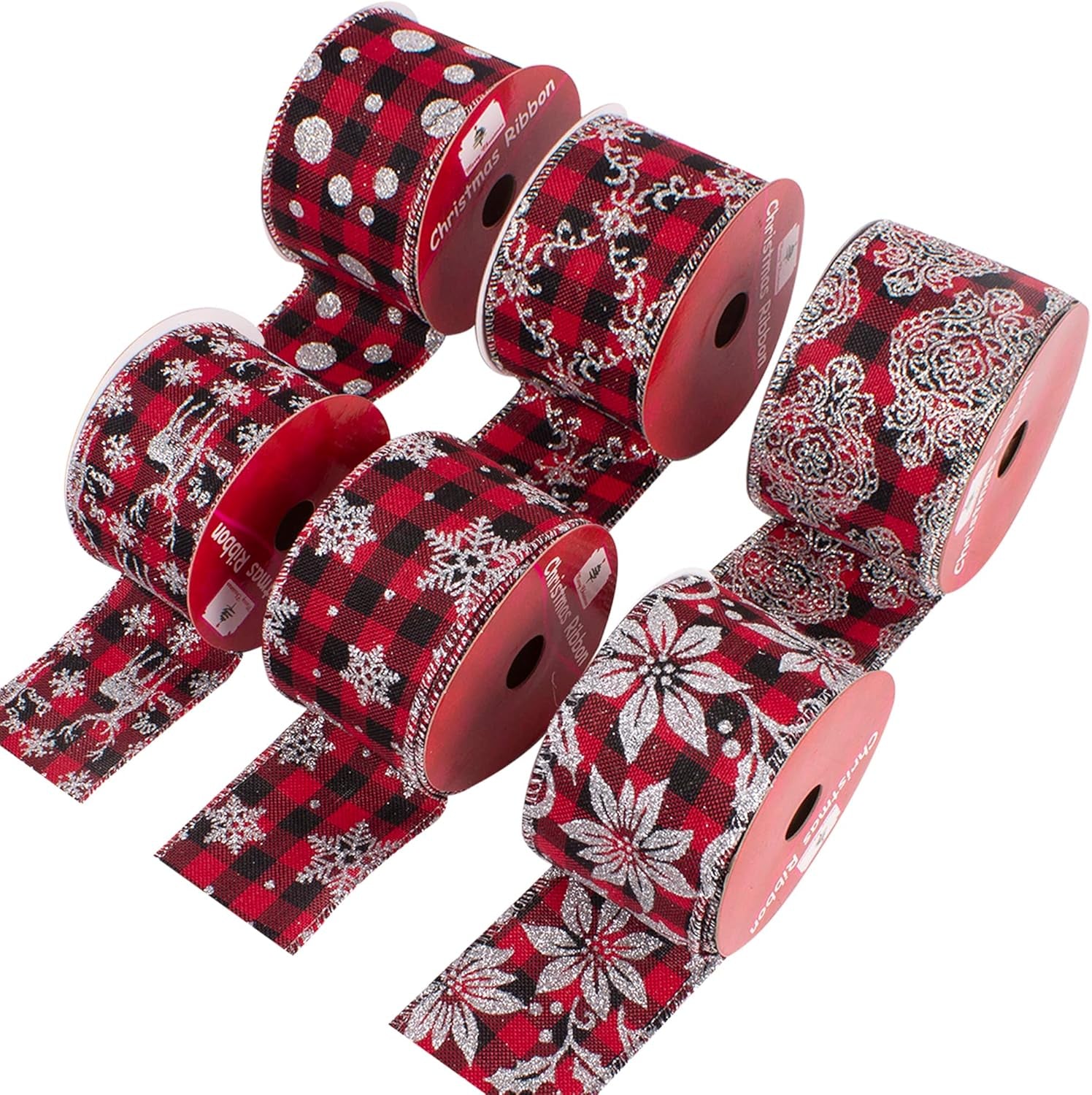 36 Yards 2.5" Wired Burlap Buffalo Checkered Christmas Ribbon, Jute Gift Wrapping Ribbon Wreath Bows Garlands Swag Decorations, Assorted Fabric Ribbons (6 X 6 Yard) - Classic Red/Black Plaid