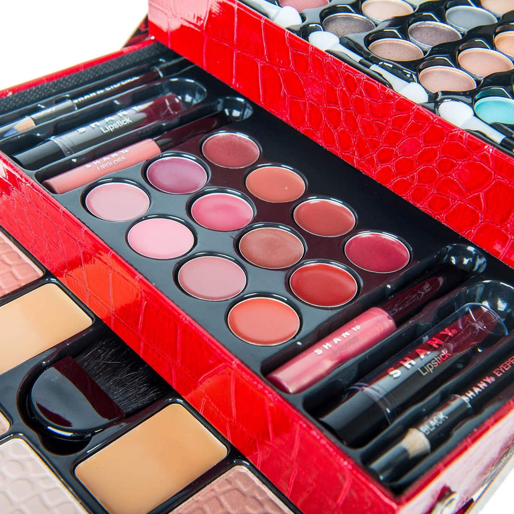 All in One Makeup Set, 67 Colors Eyeshadow, Blushes, Face Powder, Lipstick, Eye Liners, Make up Pencils and Cosmetics Mirror - Makeup Kit with Reusable Beauty Organizer Train Case - Red