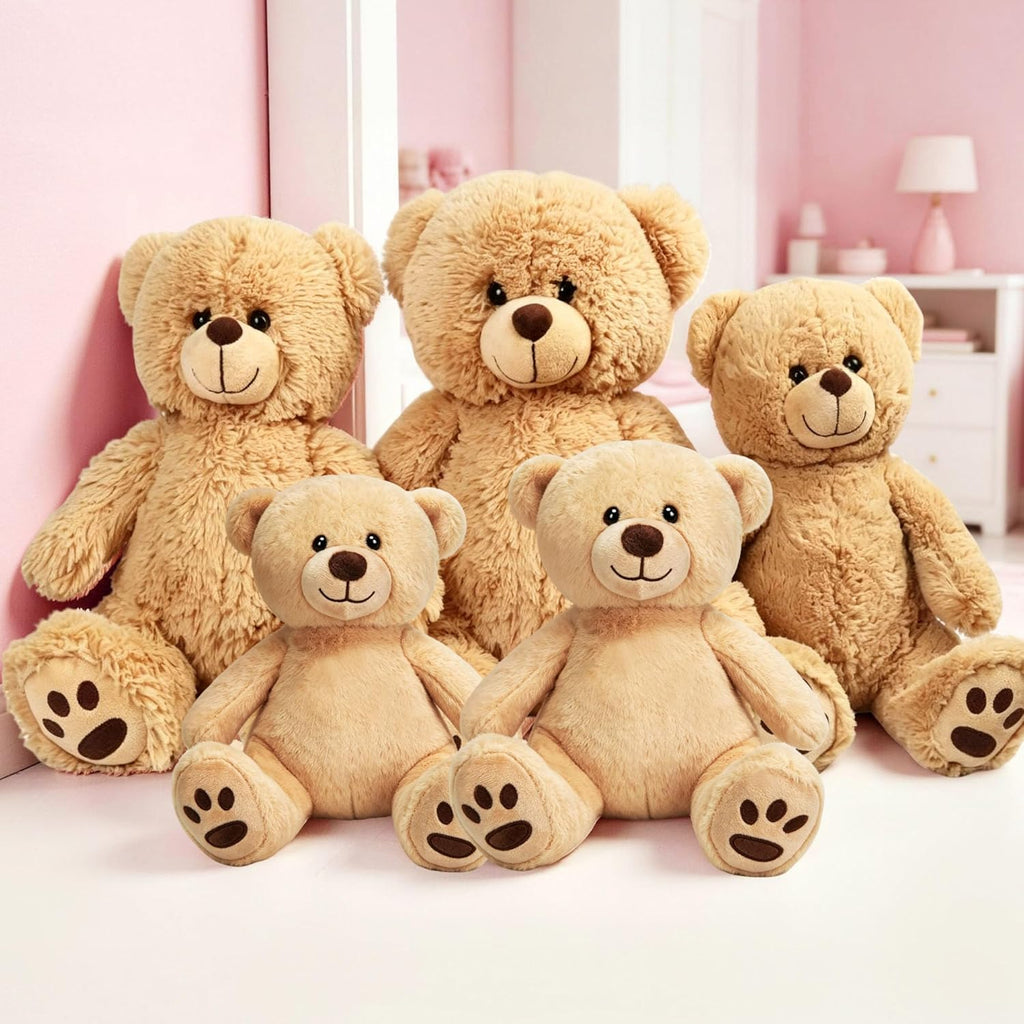 Teddy Bear Stuffed Animals, 10 Inch Soft Cuddly Plush Toys, Cute Plushies with Footprints, Stuffed Animals for Girls Kids Baby Toddlers, Baby Shower Easter Birthday Gift Decor, Light Brown