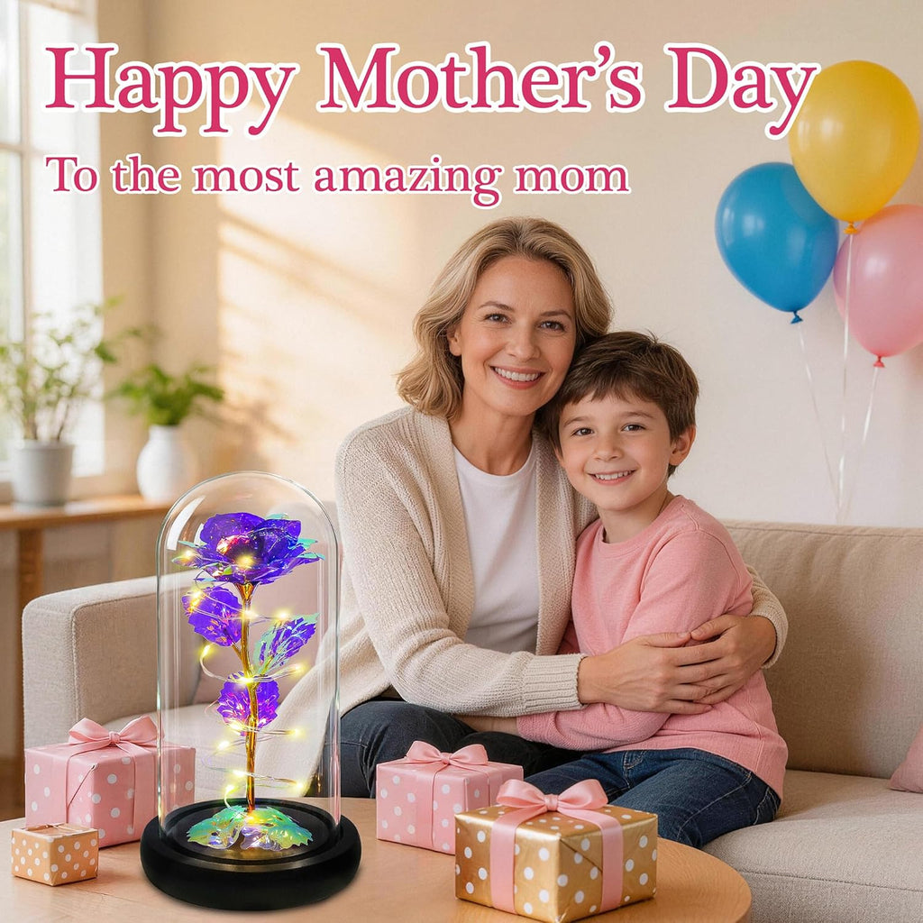 Mothers Day Mom Gifts for Mom,Birthday Gifts for Women Moms Grandma,Flowers for Delivery Prime,Purple Light up Rose in a Glass Dome,Anniversary Valentines Roses Gift for Her Wife Daughter
