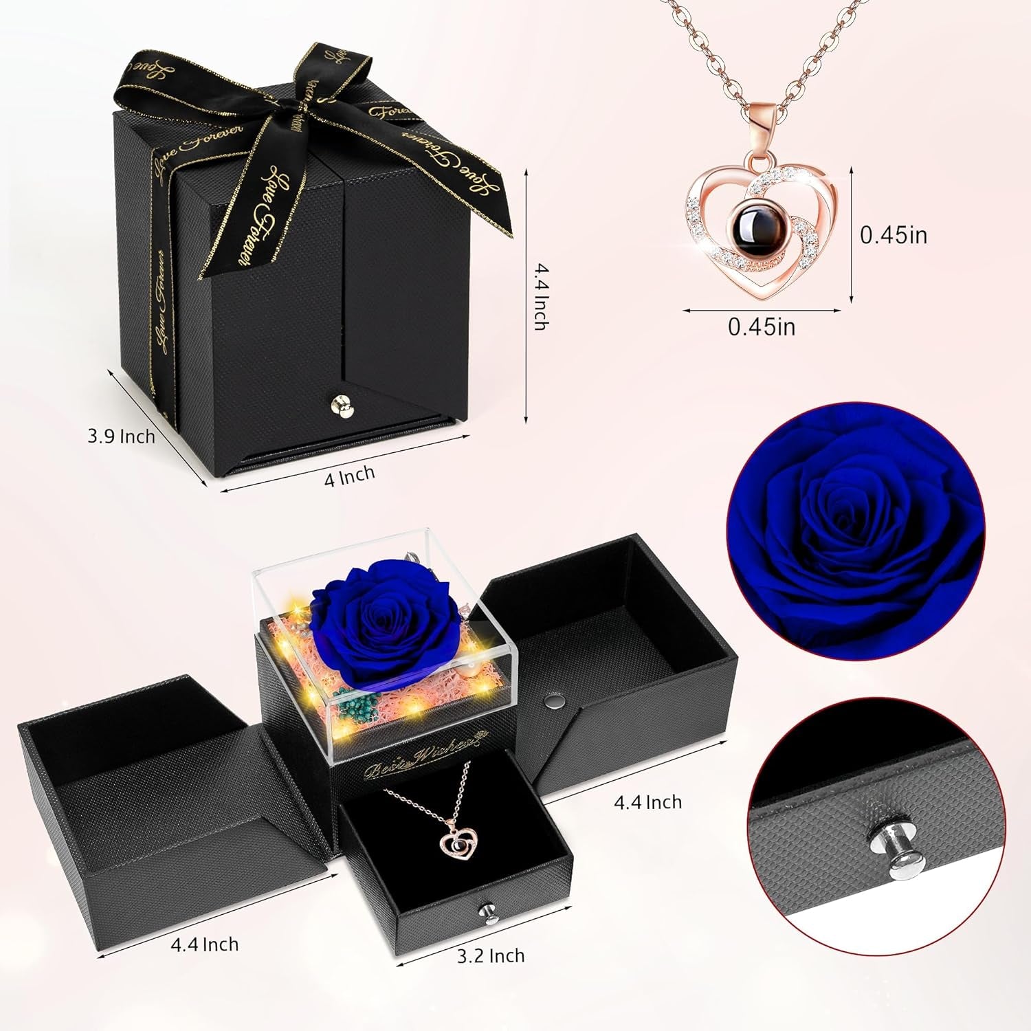 Mothers Day Rose Gifts for Mom from Daughter Son,Fresh Flowers for Delivery,Birthday Gifts for Women,Light up Rose Gifts for Her,Blue Preserved Flowers with Necklace,Wife Mom Gifts Anniversary