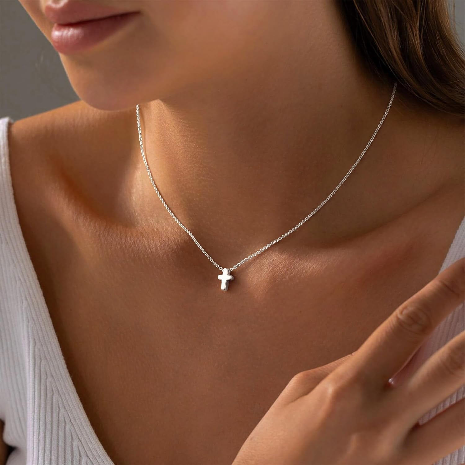 Cross Necklace for Women Girls, Dainty 14K Gold Plated Cross Pendant Necklace Sideways Cross Choker Layered Necklaces for Women Girls