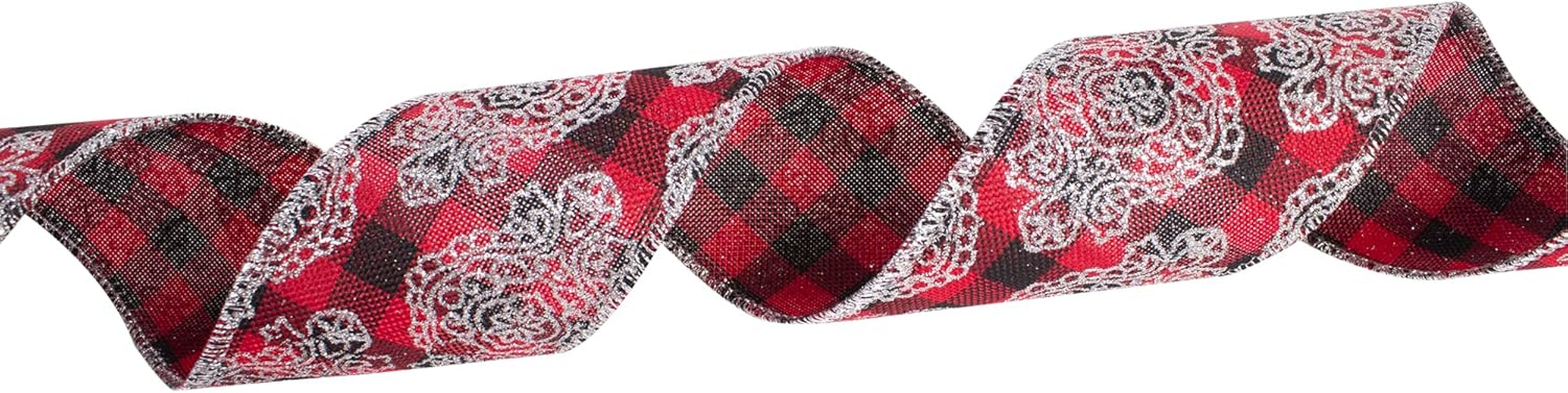 36 Yards 2.5" Wired Burlap Buffalo Checkered Christmas Ribbon, Jute Gift Wrapping Ribbon Wreath Bows Garlands Swag Decorations, Assorted Fabric Ribbons (6 X 6 Yard) - Classic Red/Black Plaid