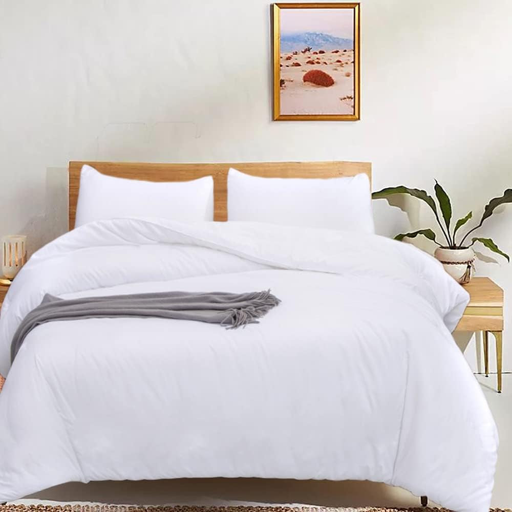 White Queen Comforter Set 3Pcs White Bedding Comforter Sets Soft All Season Queen Size Bed Comforter Set with 2 X Pillowcases