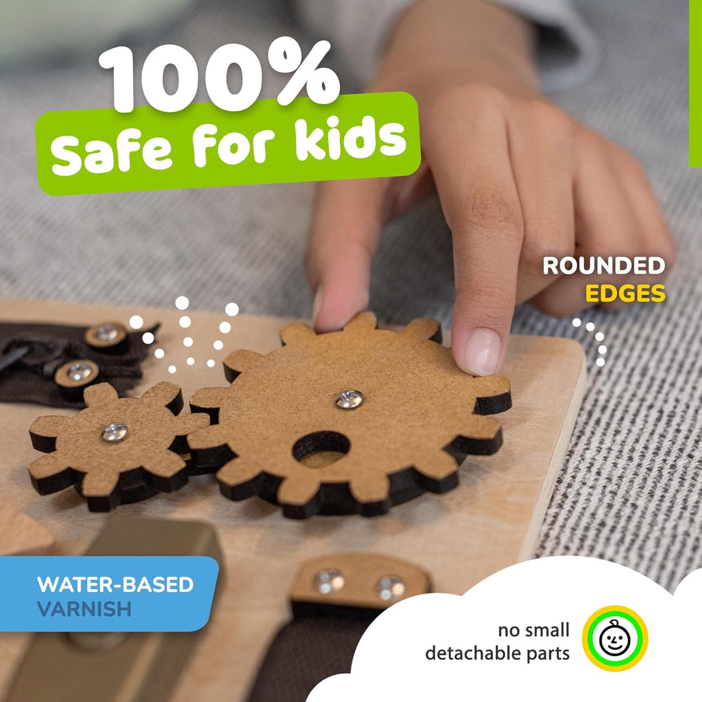 Toddler Busy Board, Premium Wooden Sensory Busy Board for Toddlers 1 2 3 Year Old with 10 Educational Activities for Fine Motor Skills, Fidget Activity Toy for Travel