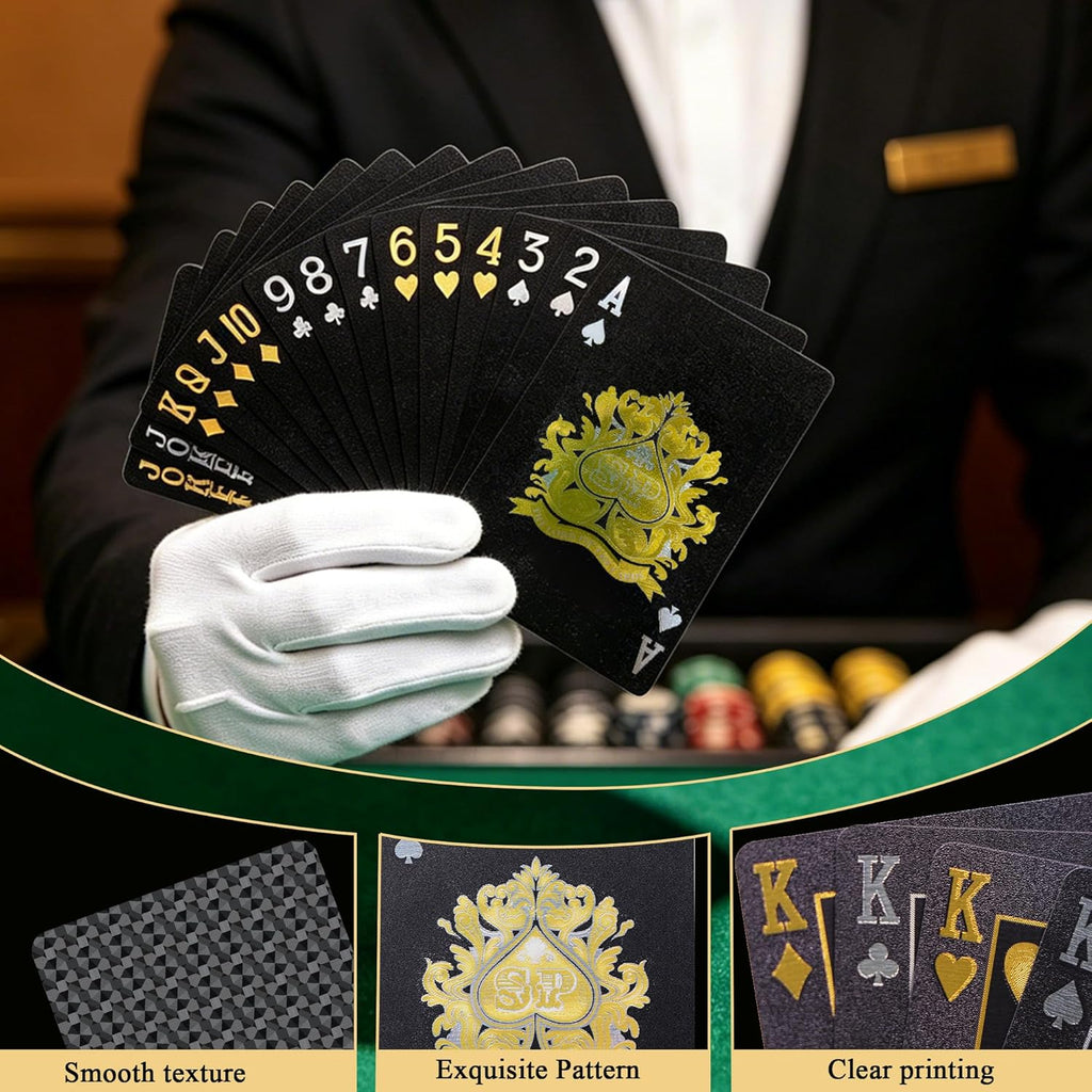 Waterproof Playing Cards, Plastic Playing Cards, Deck of Cards, Gift Poker (Black Diamond Cards)