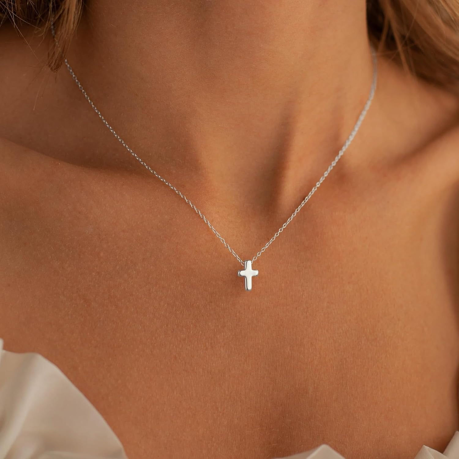Cross Necklace for Women Girls, Dainty 14K Gold Plated Cross Pendant Necklace Sideways Cross Choker Layered Necklaces for Women Girls