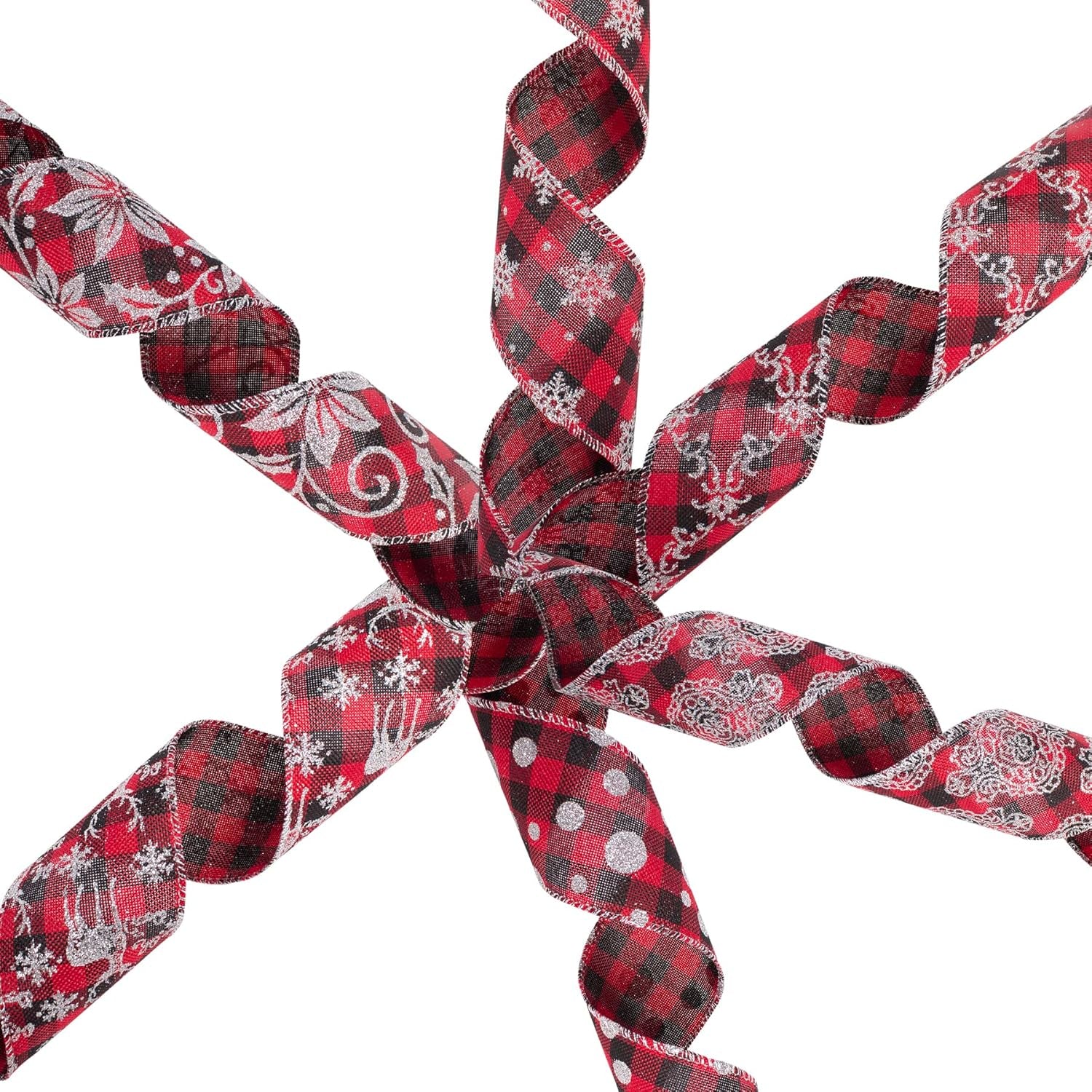 36 Yards 2.5" Wired Burlap Buffalo Checkered Christmas Ribbon, Jute Gift Wrapping Ribbon Wreath Bows Garlands Swag Decorations, Assorted Fabric Ribbons (6 X 6 Yard) - Classic Red/Black Plaid