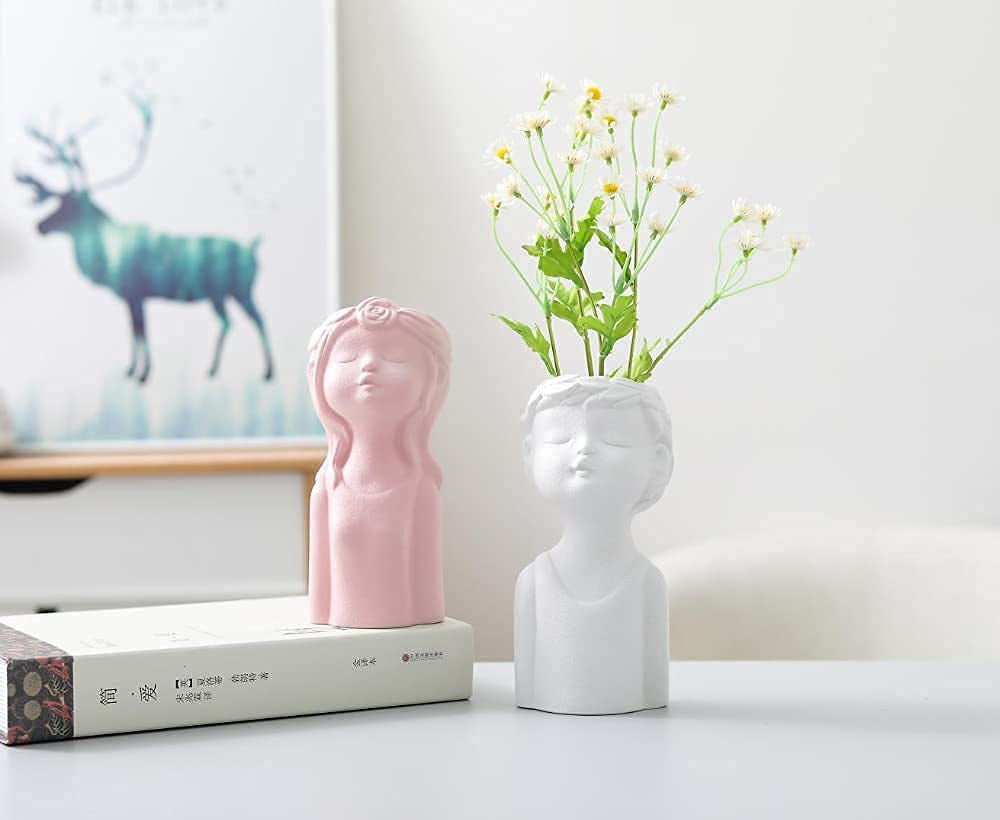Ceramic Vases for Home Decor，Cute Body Flower Vase，Modern Vases for Home Decor (White Boy)