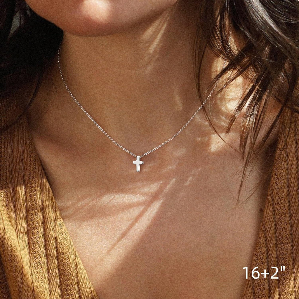 Cross Necklace for Women Girls, Dainty 14K Gold Plated Cross Pendant Necklace Sideways Cross Choker Layered Necklaces for Women Girls