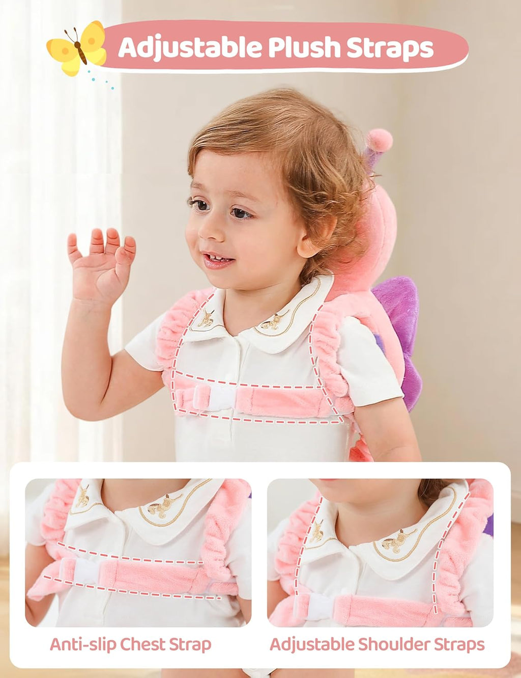 Toddler Baby Head Protector Backpack for Toddler Walker with Knee Pads&Anti-Slip Socks, Elephant