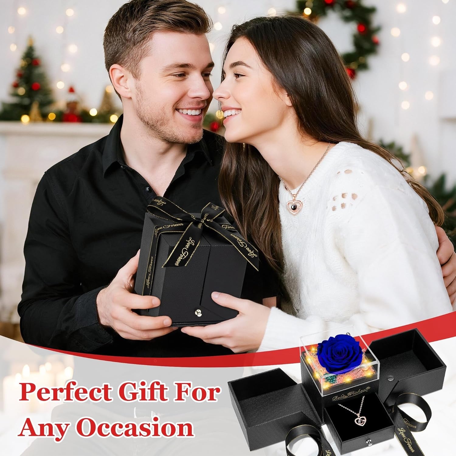Mothers Day Rose Gifts for Mom from Daughter Son,Fresh Flowers for Delivery,Birthday Gifts for Women,Light up Rose Gifts for Her,Blue Preserved Flowers with Necklace,Wife Mom Gifts Anniversary