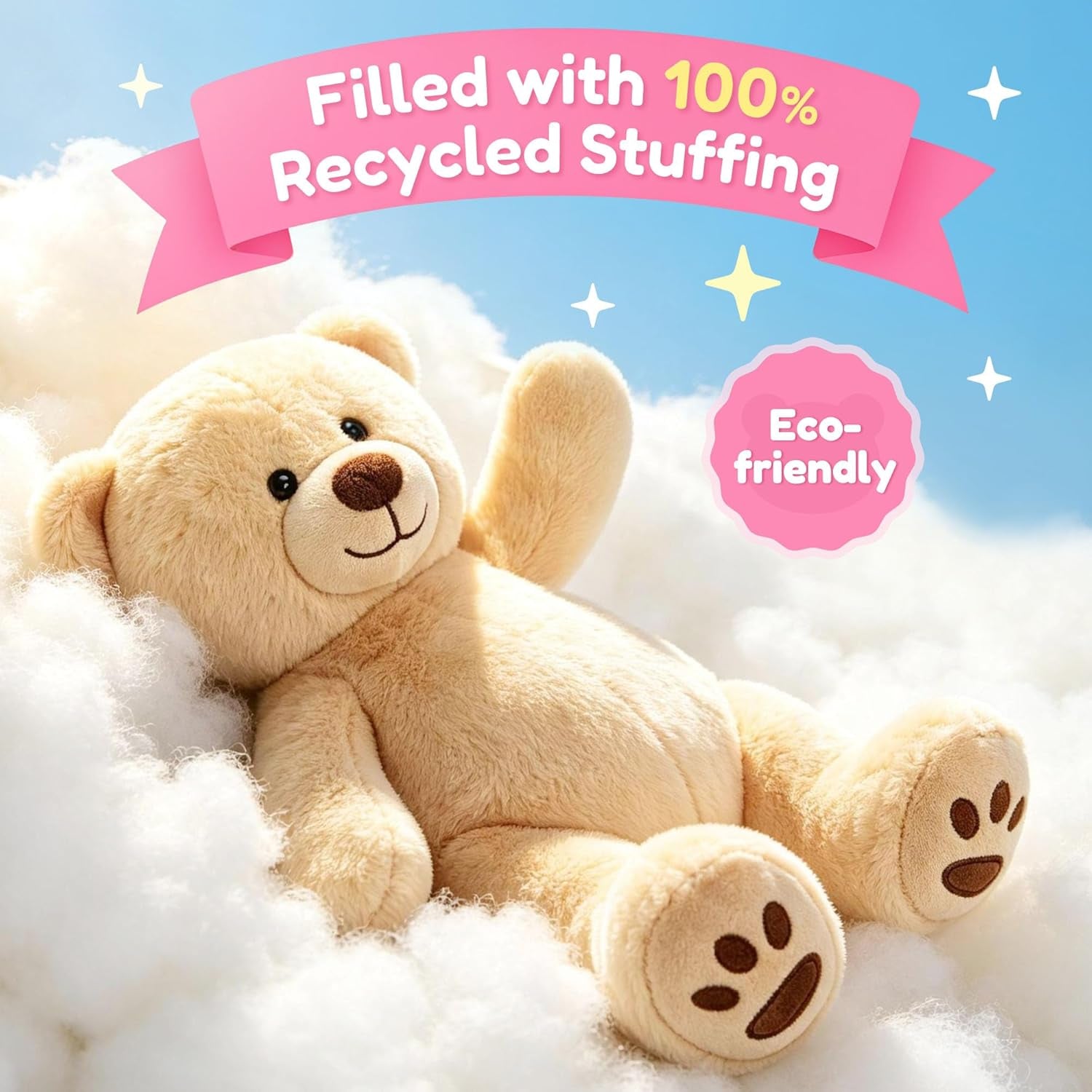 Teddy Bear Stuffed Animals, 10 Inch Soft Cuddly Plush Toys, Cute Plushies with Footprints, Stuffed Animals for Girls Kids Baby Toddlers, Baby Shower Easter Birthday Gift Decor, Light Brown