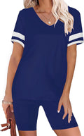 Womens Shorts Sets 2 Piece Outfits Tracksuits Short Sleeve V-Neck Casual T-Shirt Tops Bodycon Shorts Sets