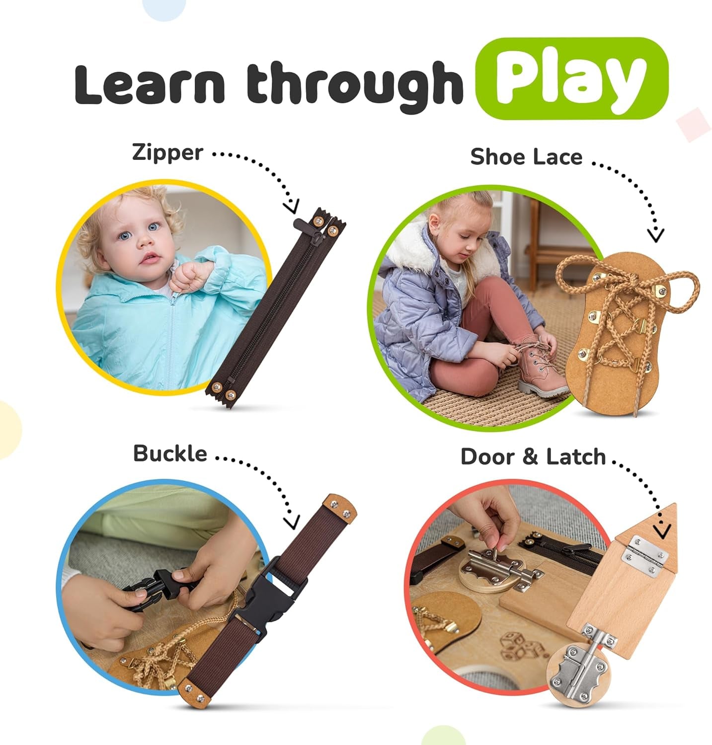 Toddler Busy Board, Premium Wooden Sensory Busy Board for Toddlers 1 2 3 Year Old with 10 Educational Activities for Fine Motor Skills, Fidget Activity Toy for Travel