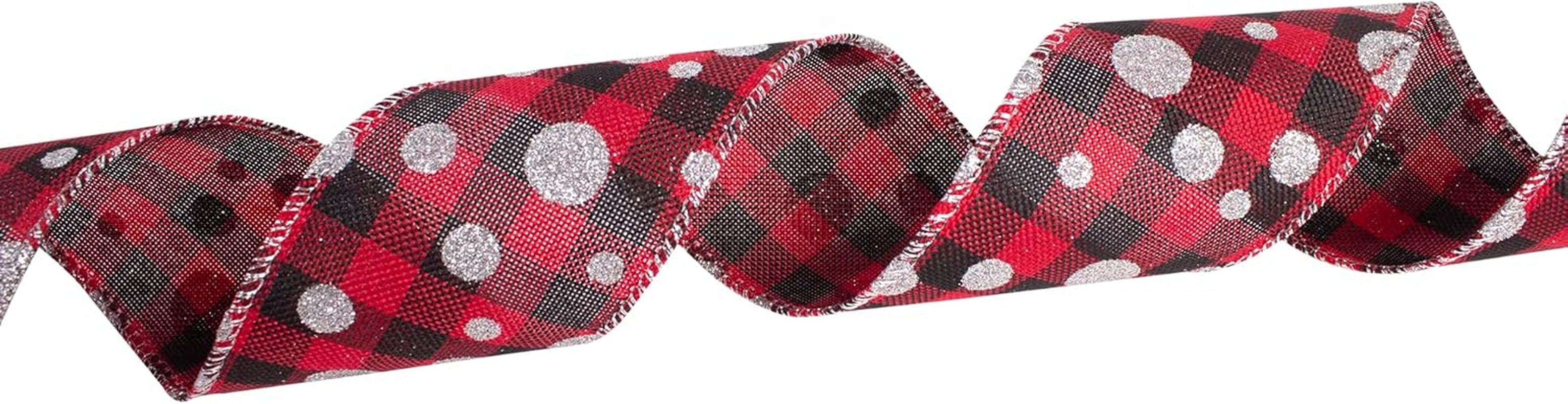 36 Yards 2.5" Wired Burlap Buffalo Checkered Christmas Ribbon, Jute Gift Wrapping Ribbon Wreath Bows Garlands Swag Decorations, Assorted Fabric Ribbons (6 X 6 Yard) - Classic Red/Black Plaid