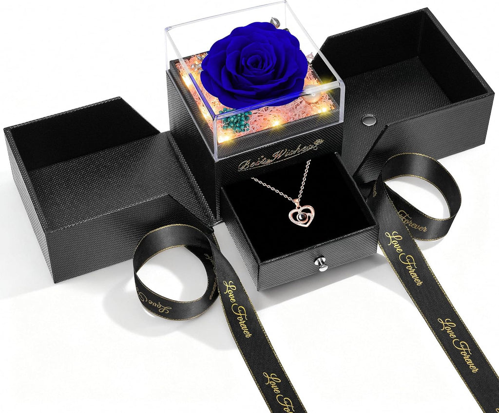 Mothers Day Rose Gifts for Mom from Daughter Son,Fresh Flowers for Delivery,Birthday Gifts for Women,Light up Rose Gifts for Her,Blue Preserved Flowers with Necklace,Wife Mom Gifts Anniversary