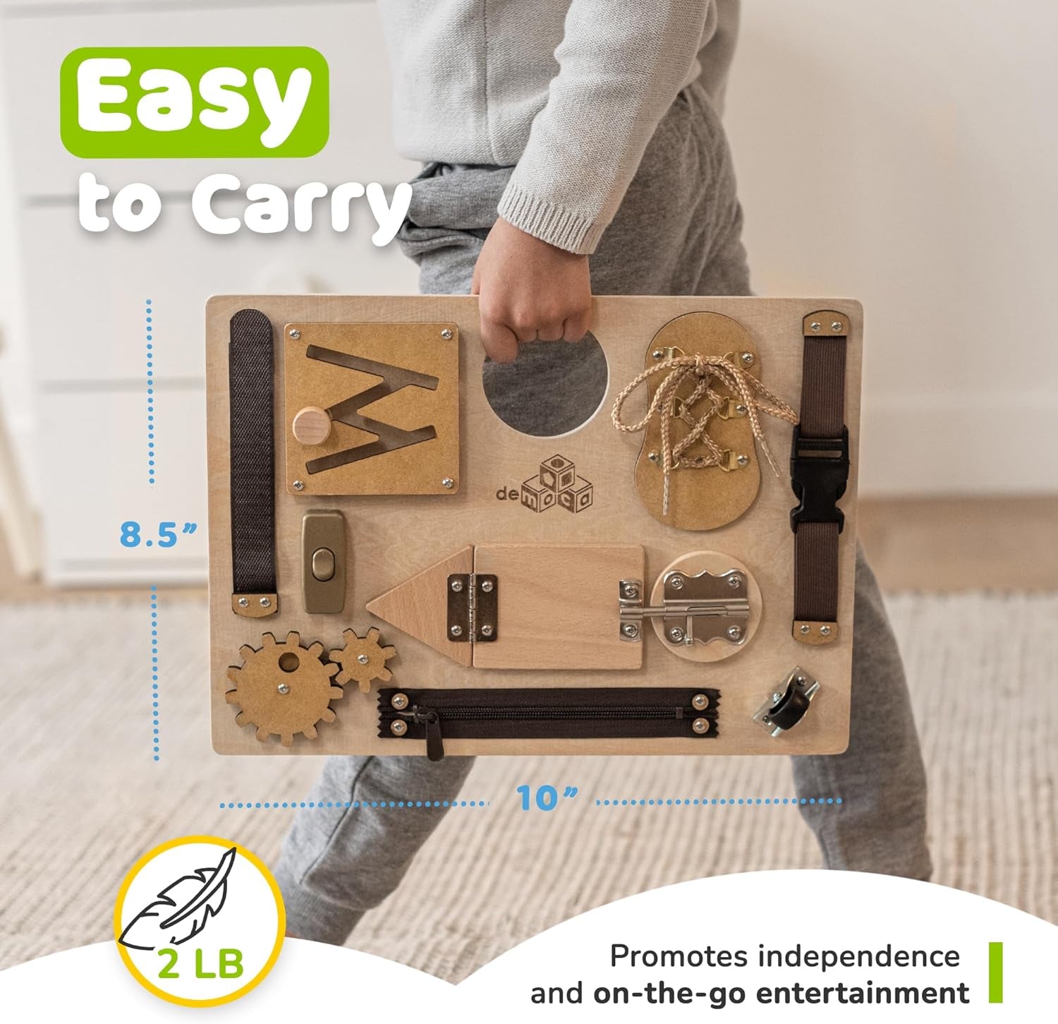 Toddler Busy Board, Premium Wooden Sensory Busy Board for Toddlers 1 2 3 Year Old with 10 Educational Activities for Fine Motor Skills, Fidget Activity Toy for Travel