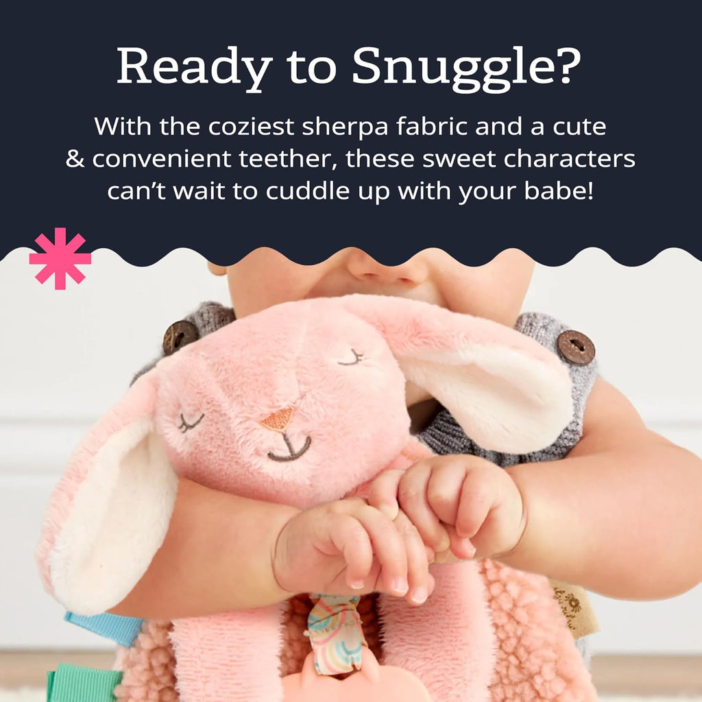 - Itzy Lovey Including Teether - Baby Lovey with Teether, Textured Ribbons & Dangle Arms - Features Crinkle Sound, Sherpa Fabric and Minky Plush (Pink Bunny)