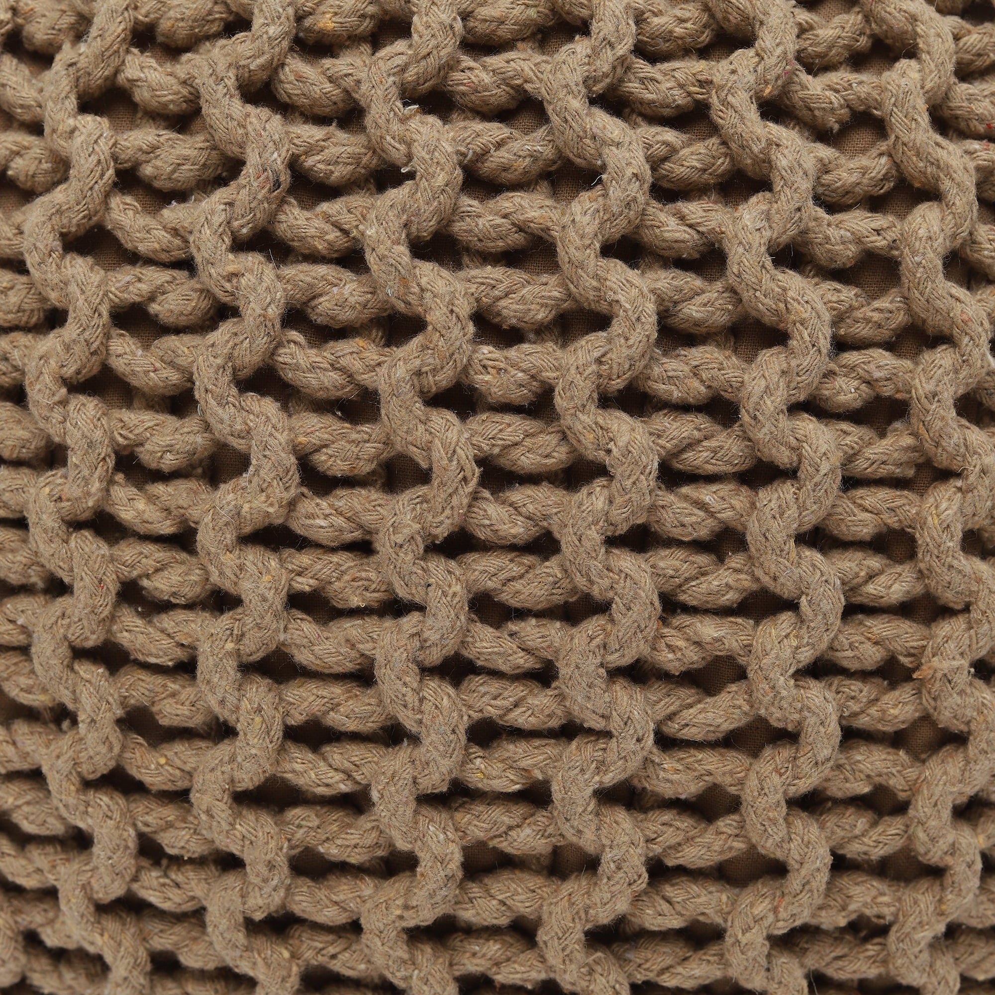 round Pouf Ottoman - Hand Knitted Cable Boho Poof Home Décor Pouffe Circular Footrest for Living Room - Bedroom - Lounge - 100% Cotton (19.5"X19.5"X14") - Beige