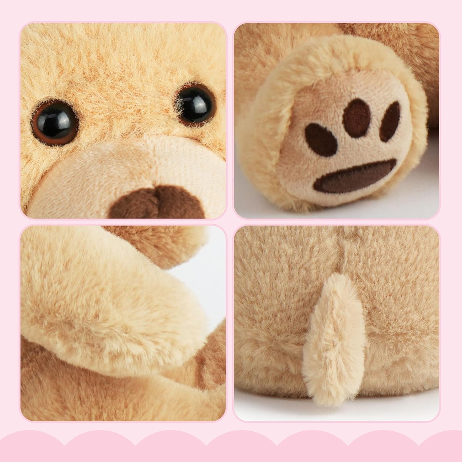 Teddy Bear Stuffed Animals, 10 Inch Soft Cuddly Plush Toys, Cute Plushies with Footprints, Stuffed Animals for Girls Kids Baby Toddlers, Baby Shower Easter Birthday Gift Decor, Light Brown